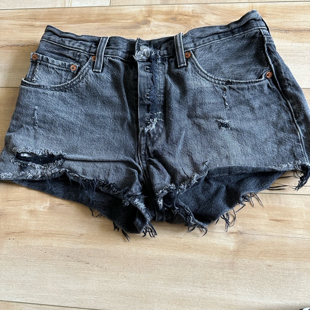 Levi’s 459 Distressed Black Denim Shorts